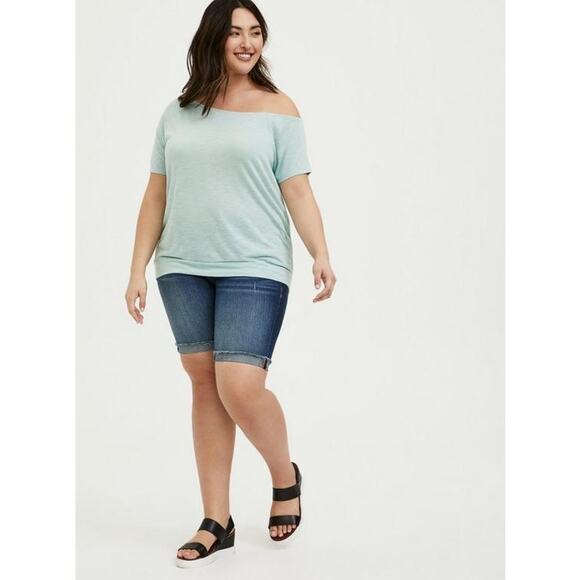 TORRID Plus Size 4 (26) Off-Shoulder Featherlight Slub Tee Mint Green - Picture 2 of 11